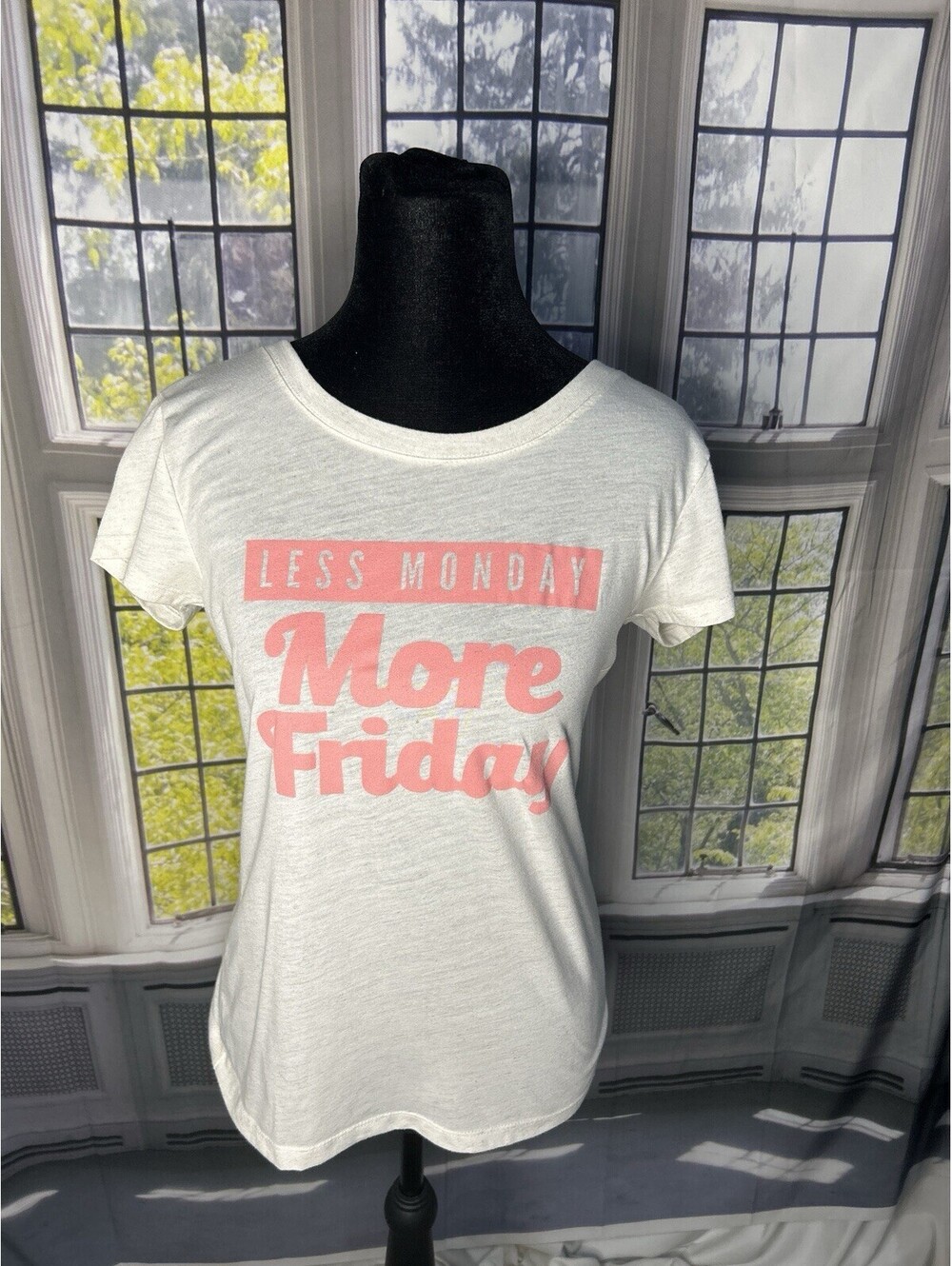 “More Friday Less Monday” Graphic Tee Size M 7-9 White Funny Saying